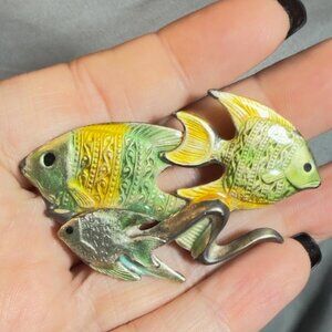 KC Kenneth Cole Fish Brooch Vintage Enamel Tropical Fish Figural Pin 2.25"